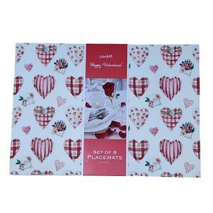 Colordrift 8pc Hearts Placemats Set‎ Red Pink And White Table Mats 13x18in